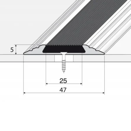 Drawing of anodised aluminium anti-slip door floor bar edge trim threshold profile, 50 mm