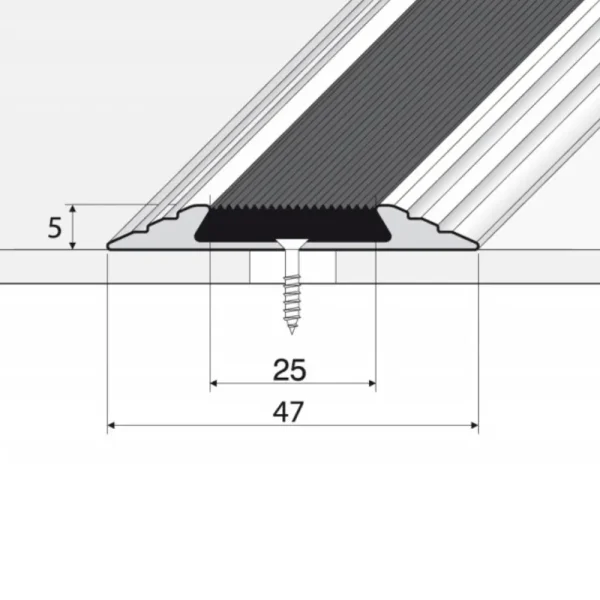 Drawing of anodised aluminium anti-slip door floor bar edge trim threshold profile, 50 mm