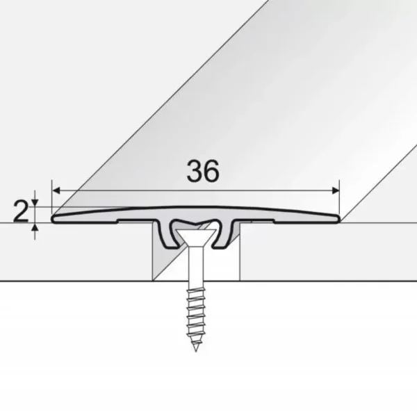 Drawing of anodised aluminium door floor bar edge trim threshold, 36 mm