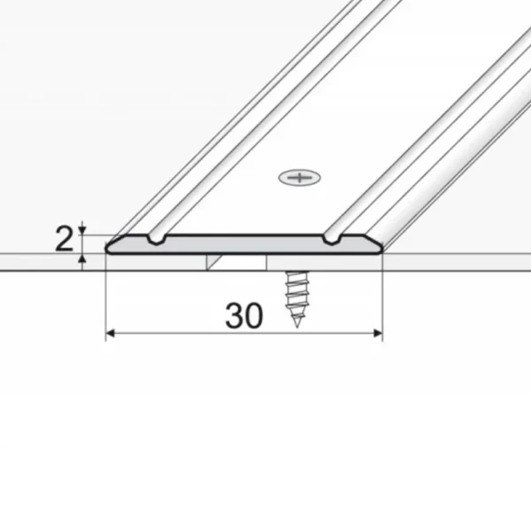 Drawing of flat anodised aluminium door floor edging bar strip trim threshold