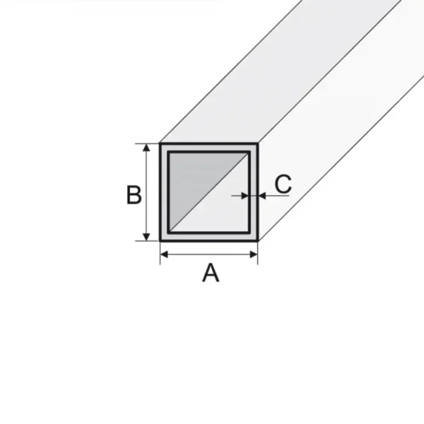 Drawing of aluminium square pipe anodised bar section, various sizes