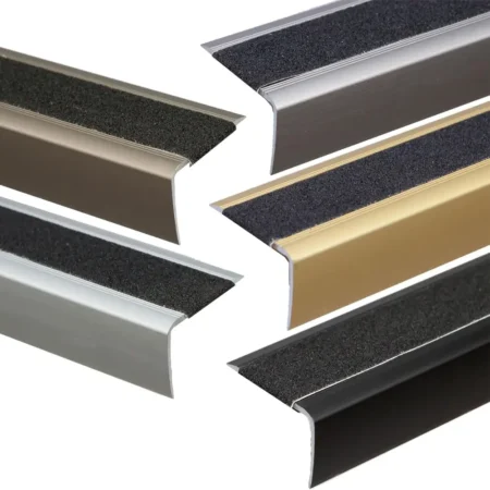 Anodised aluminium anti-slip stair edge nosing trim, 41 mm x 266 mm, A44