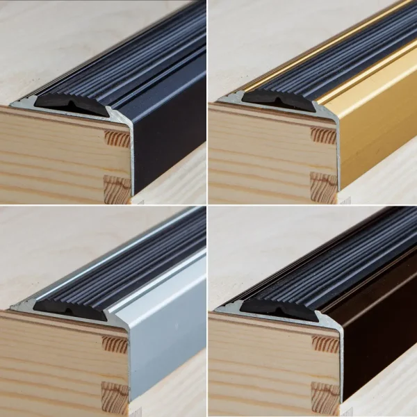 Anodised aluminium anti-slip stair edge nosing trim, 46 mm x 30 mm