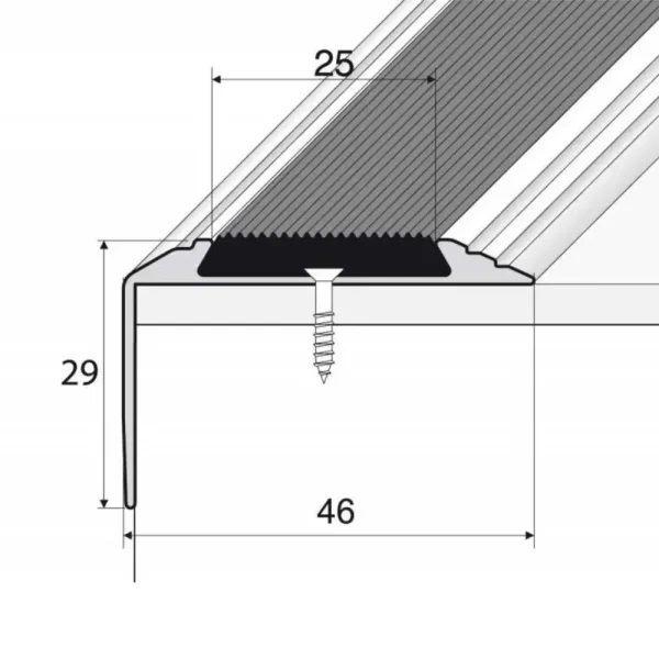 Drawing of anodised aluminium anti-slip stair edge nosing trim, 46 mm x 30 mm