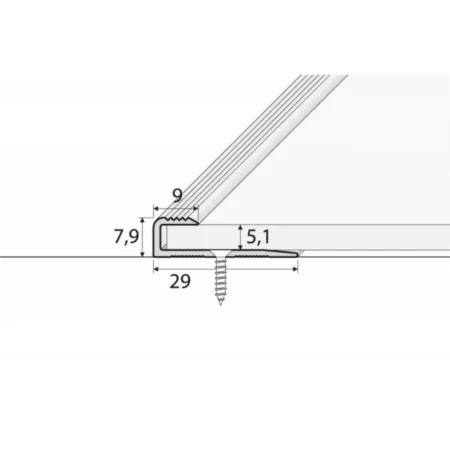 Drawing of anodised aluminium carpet edge ending profile cover strip floor bar trim, 79.9 mm