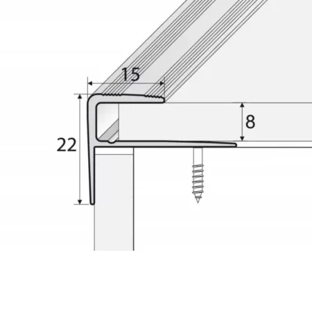 Drawing of anodised aluminium carpet edge nosing profile cover strip door floor bar trim, 23 mm x 16 mm