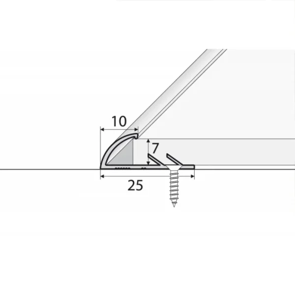 Drawing of anodised aluminium single edge carpet profile cover strip door floor bar trim, 10mm