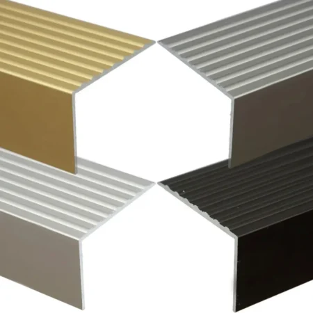 Anodised aluminium stair nosing edging, anti-slip corner edge trim bar, 65 mm x 42 mm, A32