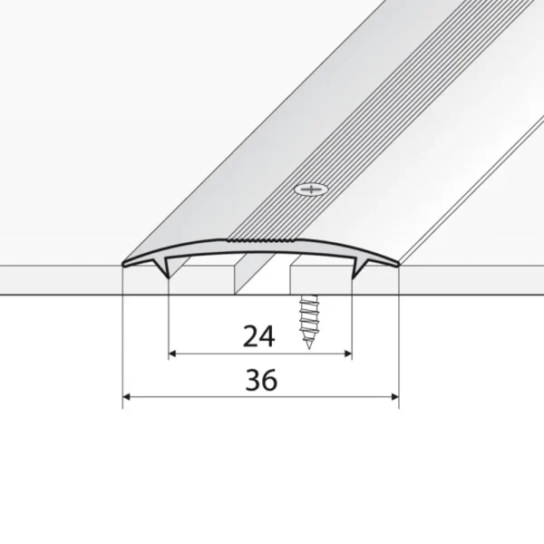 Drawing of anodised aluminium carpet door threshold trim floor bar ramp strip edge, 36 mm