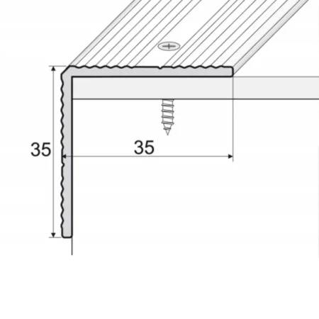 Drawing of anodised aluminium stair nosing edging anti-slip corner edge trim bar, 35 mm