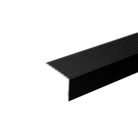 Black anodised aluminium stair nosing edging anti-slip corner edge trim bar, 65 mm x 42 mm, A32