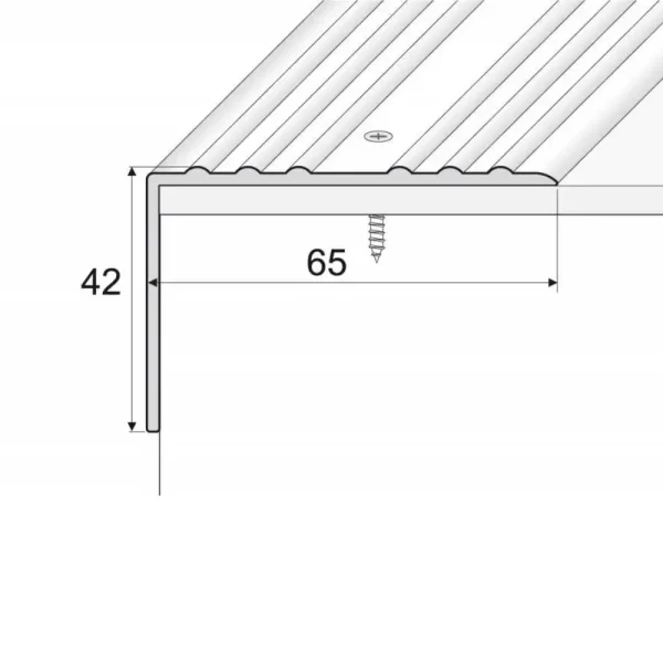 Drawing of anodised aluminium stair nosing edging anti-slip corner edge trim bar, 650 mm x 420 mm