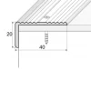 Drawing of anodised aluminium stair nosing edging anti-slip corner edge trim bar, 650 mm x 420 mm