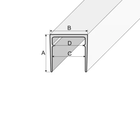 Drawing of channel C shape section grooved bar, B60, silver, 1000 mm