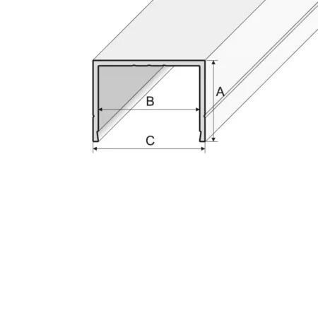 Drawing of channel C shape section grooved bar, B80, silver, 1000 mm