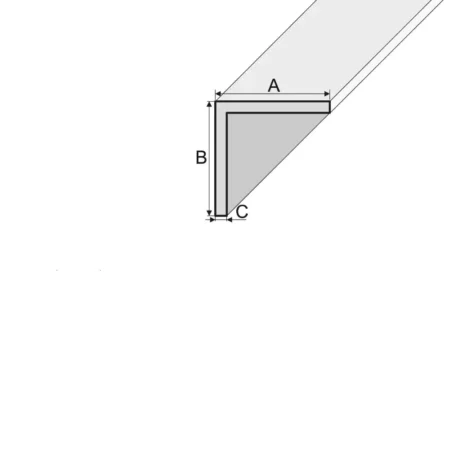 Drawing of equal sided angle bar, B10, 1000 mm x 20 mm x 20 mm