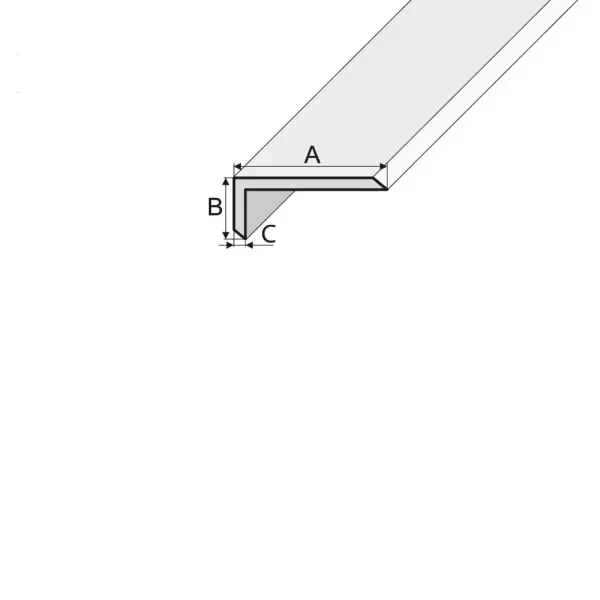 Drawing of non-equal sided chamfered angle bar, B24, 1000 mm x 20 mm x 8 mm