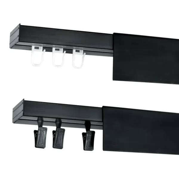 Single curtain rail track black PVC ceiling set clips or hooks corner cover