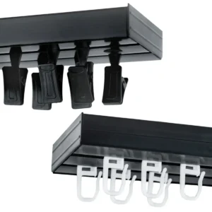 Double curtain rail track black PVC ceiling set clips or hooks