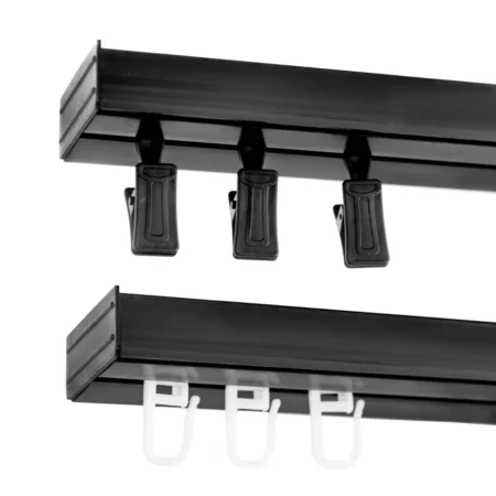 Single curtain rail track black PVC ceiling set clips or hooks