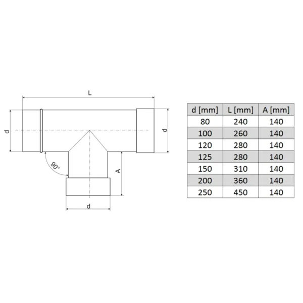 Chimney Flue Liner T-Pipe Connector drawing