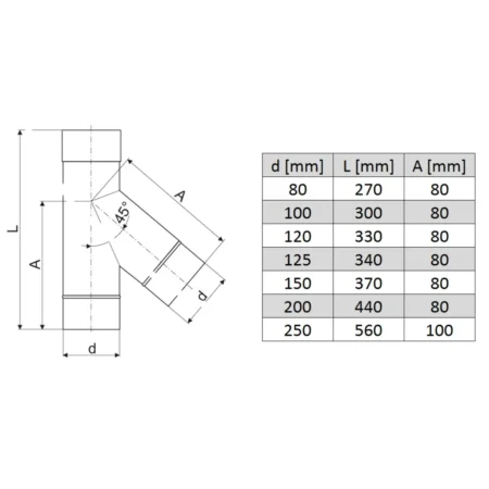 Chimney Flue Liner Y Pipe Connector 45º Degree Stainless-Steel