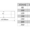 fem_pipe_con_new_dim1 Chimney female connector size chart showing available diameters from 80 to 200 mm and corresponding outer diameters from 80 to 250mm.