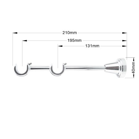 Chrome Classic double curtain pole bracket with dimensions