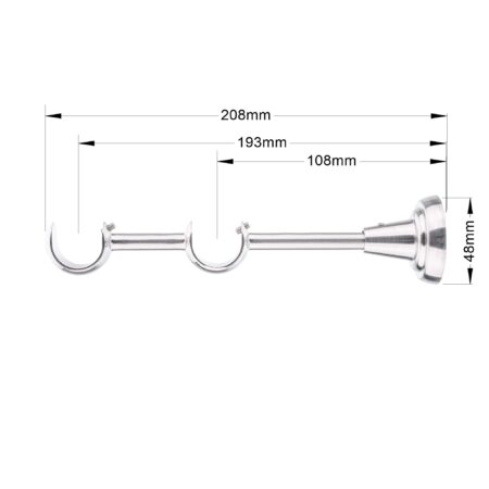 25-25 mm double curtain rod bracket with inox finish and dimensions