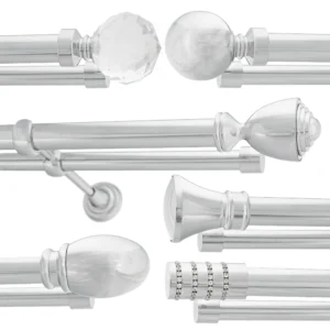 Double Metal Curtain Pole 25/19mm With Finials Rod Classic Brackets Chrome