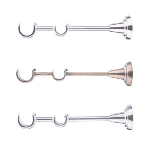 Classic curtain pole bracket shown in three finishes, featuring a double support design for 25/19mm curtain poles