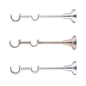 Classic curtain pole bracket shown in three finishes, featuring a double support design for 25/19mm curtain poles