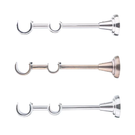 Classic curtain pole bracket shown in three finishes, featuring a double support design for 25/19mm curtain poles