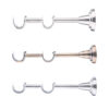 Classic curtain pole bracket shown in three finishes, featuring a double support design for 25mm curtain poles