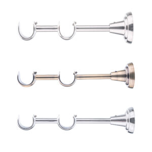Classic curtain pole bracket shown in three finishes, featuring a double support design for 25mm curtain poles