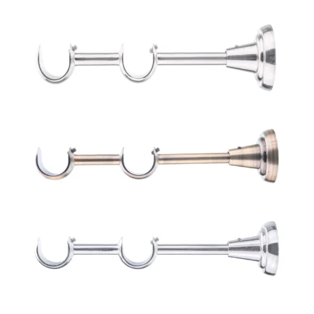 Classic curtain pole bracket shown in three finishes, featuring a double support design for 25mm curtain poles