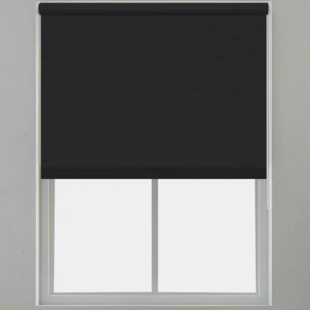 Black roller blind installed on a window