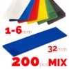 Flat plastic window spacers 32 mm wide shown in all six thicknesses