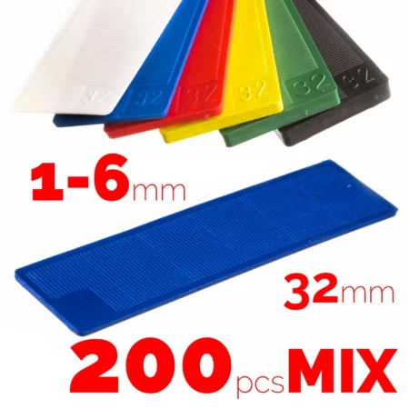 Flat plastic window spacers 32 mm wide shown in all six thicknesses