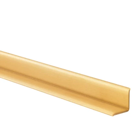 Gold self-adhesive PVC skirting board trim folded along its hinge, 10x10mm
