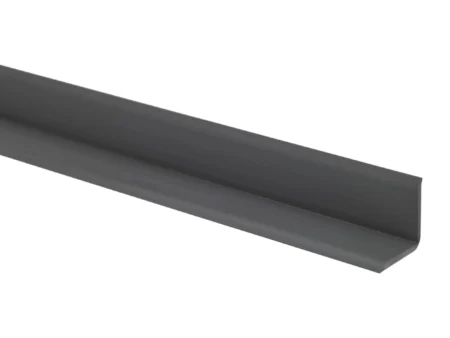 Graphite self-adhesive PVC skirting board trim folded along its hinge, 10x10mm