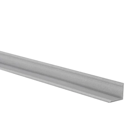 Silver self-adhesive PVC skirting board trim folded along its hinge, 10x10mm