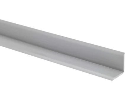 Gray self-adhesive PVC skirting board trim folded along its hinge, 10x10mm
