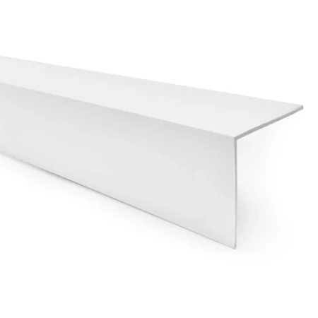 White PVC Wall Corner Protector Angle Trim – 1m L-Profile White PVC wall corner protector angle trim, 1 metre L-shaped corner profile