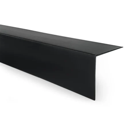 Black PVC Angle Trim – Cut End and Profile Thickness, 1m Corner Protector Black PVC wall corner protector trim with the cut end and profile thickness visible