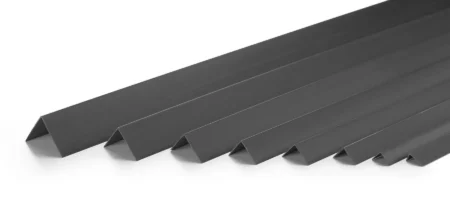 Black PVC angle trim - all eight profile sizes Black PVC wall corner protector angle trim shown in all eight profile sizes