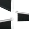 Close-ups of the roller blind bottom hem with beaded chain, idle-end bracket and chain drive