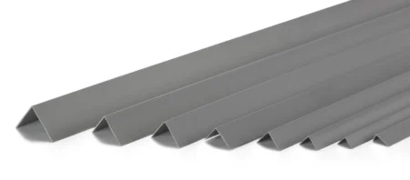 Dark Gray PVC angle trim - all eight profile sizes Dark Gray PVC wall corner protector angle trim shown in all eight profile sizes