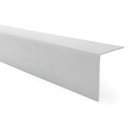 Gray PVC Angle Trim – 1m Corner Protector Profile, Cut End Shown Gray PVC angle trim, 1 metre wall corner protector profile with cut end visible