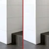 Wall corner before and after fitting the PVC angle trim Wall corner before and after fitting a self-adhesive PVC angle trim